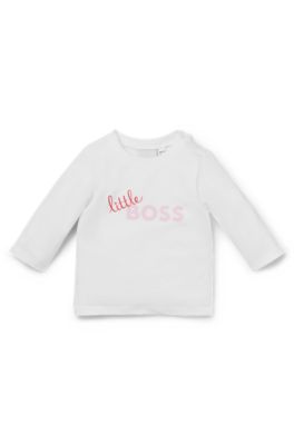 Baby long-sleeved logo T-shirt in stretch cotton, White