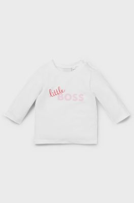 Baby long-sleeved logo T-shirt in stretch cotton, White
