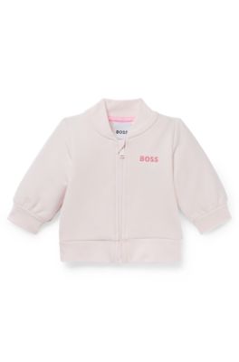 Baby cardigan in cotton-blend fleece with embroidered logo, light pink