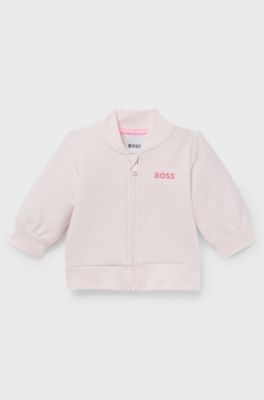 Baby cardigan in cotton-blend fleece with embroidered logo, light pink