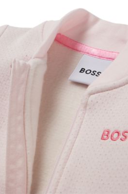 Baby cardigan in cotton-blend fleece with embroidered logo, light pink