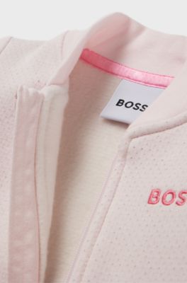Baby cardigan in cotton-blend fleece with embroidered logo, Light Pink