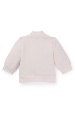 Baby cardigan in cotton-blend fleece with embroidered logo, light pink