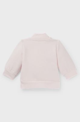 Baby cardigan in cotton-blend fleece with embroidered logo, Light Pink