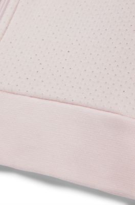 Baby cardigan in cotton-blend fleece with embroidered logo, light pink