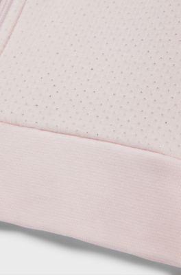 Baby cardigan in cotton-blend fleece with embroidered logo, Light Pink
