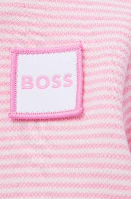 Baby zip-up cardigan in striped cotton, Light Pink