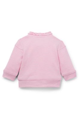 Baby zip-up cardigan in striped cotton, light pink