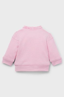 Baby zip-up cardigan in striped cotton, light pink