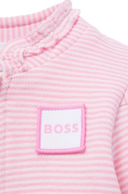 Baby zip-up cardigan in striped cotton, light pink