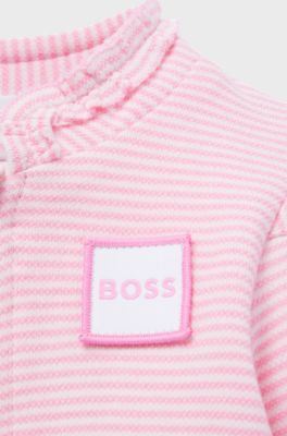 Baby zip-up cardigan in striped cotton, Light Pink