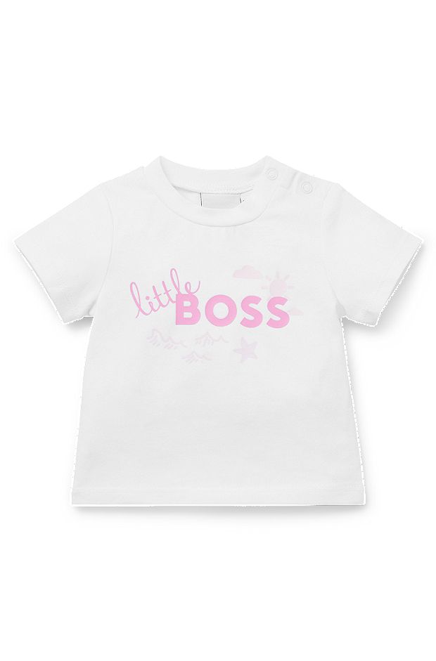 Baby T-shirt in stretch cotton with logo print, White