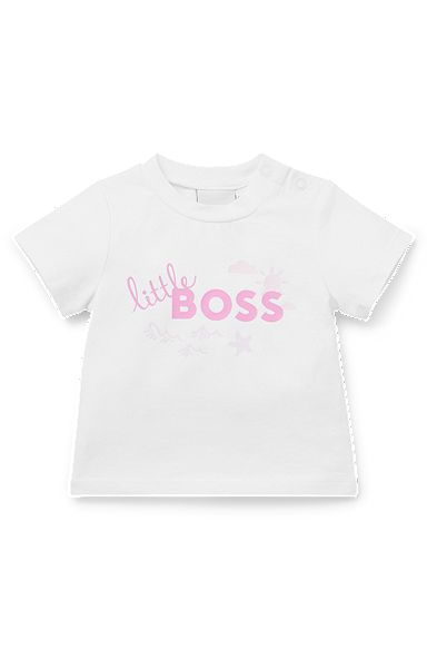 Baby T-shirt in stretch cotton with logo print, White
