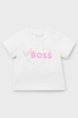 Baby T-shirt in stretch cotton with logo print, White