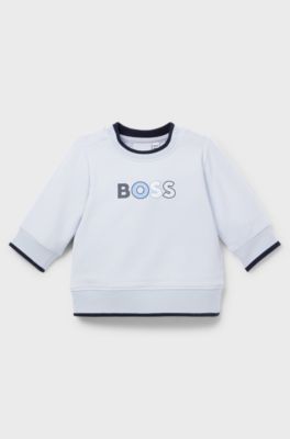 Baby sweatshirt in stretch cotton with multi-coloured logo, Light Blue