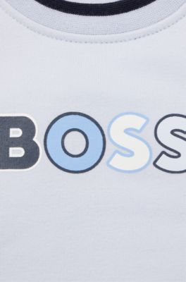 Baby sweatshirt in stretch cotton with multi-coloured logo, Light Blue