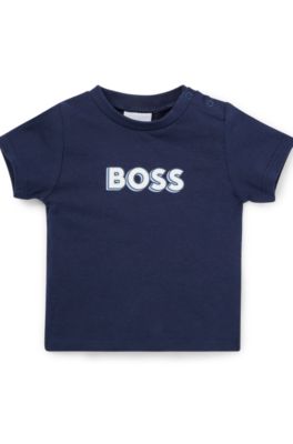 Baby T-shirt in pure cotton with logo print, Dark Blue
