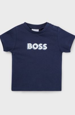 Baby T-shirt in pure cotton with logo print, Dark Blue