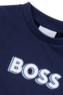 Baby T-shirt in pure cotton with logo print, Dark Blue
