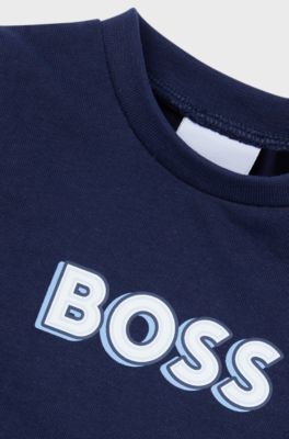 Baby T-shirt in pure cotton with logo print, Dark Blue