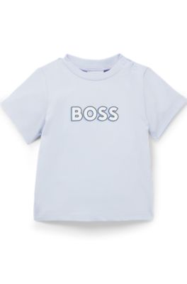 Baby T-shirt in pure cotton with logo print, Light Blue