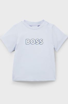 Baby T-shirt in pure cotton with logo print, Light Blue