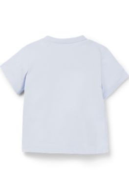 Baby T-shirt in pure cotton with logo print, Light Blue