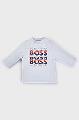 Baby long-sleeved T-shirt with repeat-logo print, Light Blue