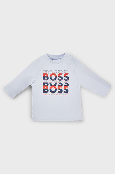 Baby long-sleeved T-shirt with repeat-logo print, Light Blue