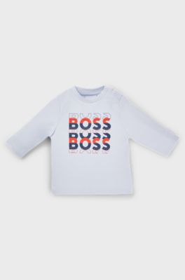Baby long-sleeved T-shirt with repeat-logo print, Light Blue