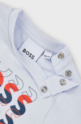 Baby long-sleeved T-shirt with repeat-logo print, Light Blue
