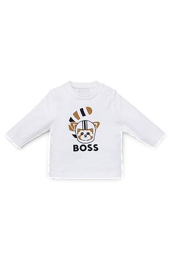 Camiseta de manga larga para bebés con diseño panda rojo, Blanco