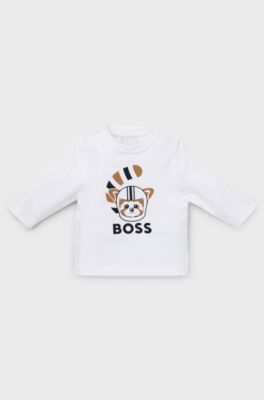 Baby long-sleeved T-shirt with red panda design, White