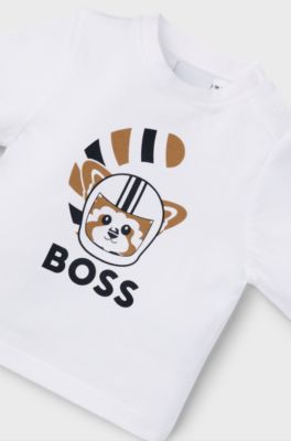 Baby long-sleeved T-shirt with red panda design, White