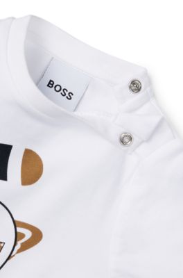 베이비 레드 판다 디자인 롱 슬리브 티셔츠, 화이트