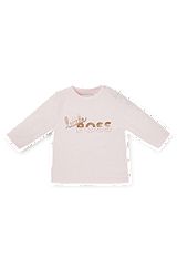 Baby long-sleeved stretch-cotton T-shirt with logo print, light pink
