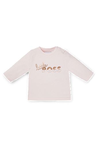 베이비 로고 프린트 스트레치 코튼 롱 슬리브 티셔츠, 라이트 핑크