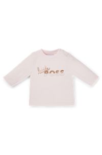 Baby long-sleeved stretch-cotton T-shirt with logo print, light pink