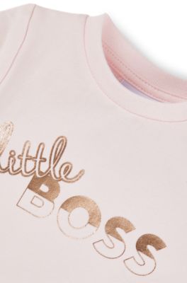 베이비 로고 프린트 스트레치 코튼 롱 슬리브 티셔츠, 라이트 핑크