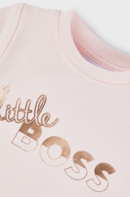 Baby long-sleeved stretch-cotton T-shirt with logo print, Light Pink