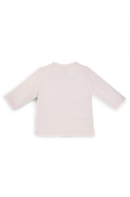 베이비 로고 프린트 스트레치 코튼 롱 슬리브 티셔츠, 라이트 핑크