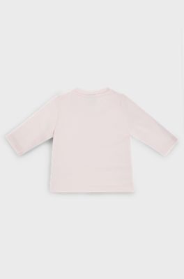 Baby long-sleeved stretch-cotton T-shirt with logo print, Light Pink