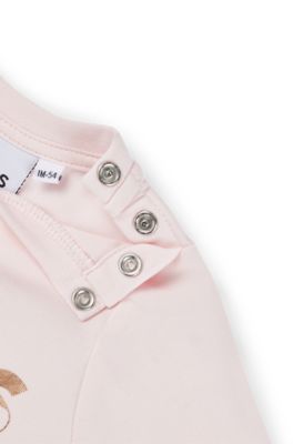 베이비 로고 프린트 스트레치 코튼 롱 슬리브 티셔츠, 라이트 핑크