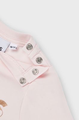 Baby long-sleeved stretch-cotton T-shirt with logo print, Light Pink