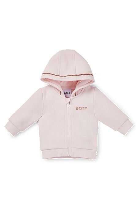 Baby cotton-blend zip-up hoodie with embroidered logo, light pink