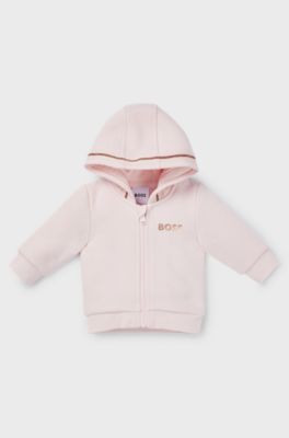 Baby cotton-blend zip-up hoodie with embroidered logo, light pink