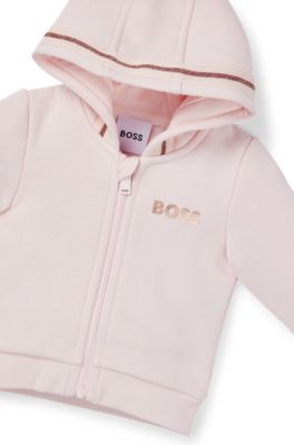 Baby cotton-blend zip-up hoodie with embroidered logo, light pink