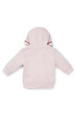 Baby cotton-blend zip-up hoodie with embroidered logo, light pink