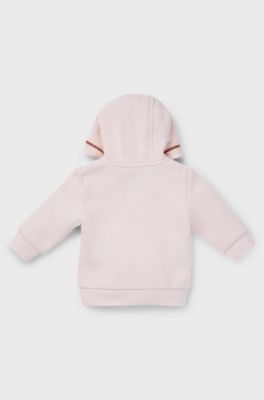 Baby cotton-blend zip-up hoodie with embroidered logo, light pink