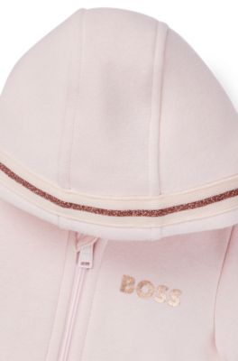 Baby cotton-blend zip-up hoodie with embroidered logo, light pink